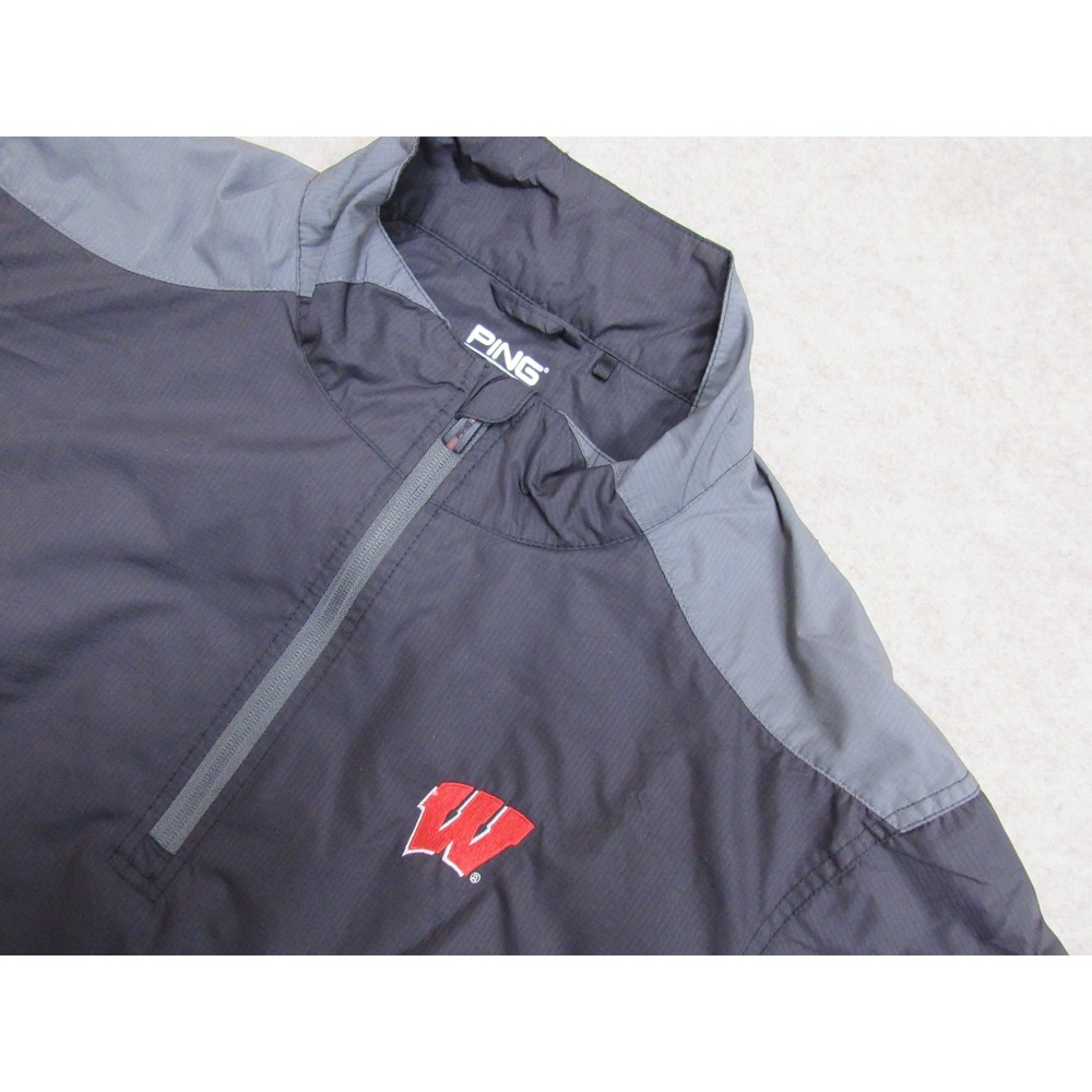 Ping Wisconsin Badgers Golf Windshirt Mens Large Grey Quarter Zip 12F3942 Break